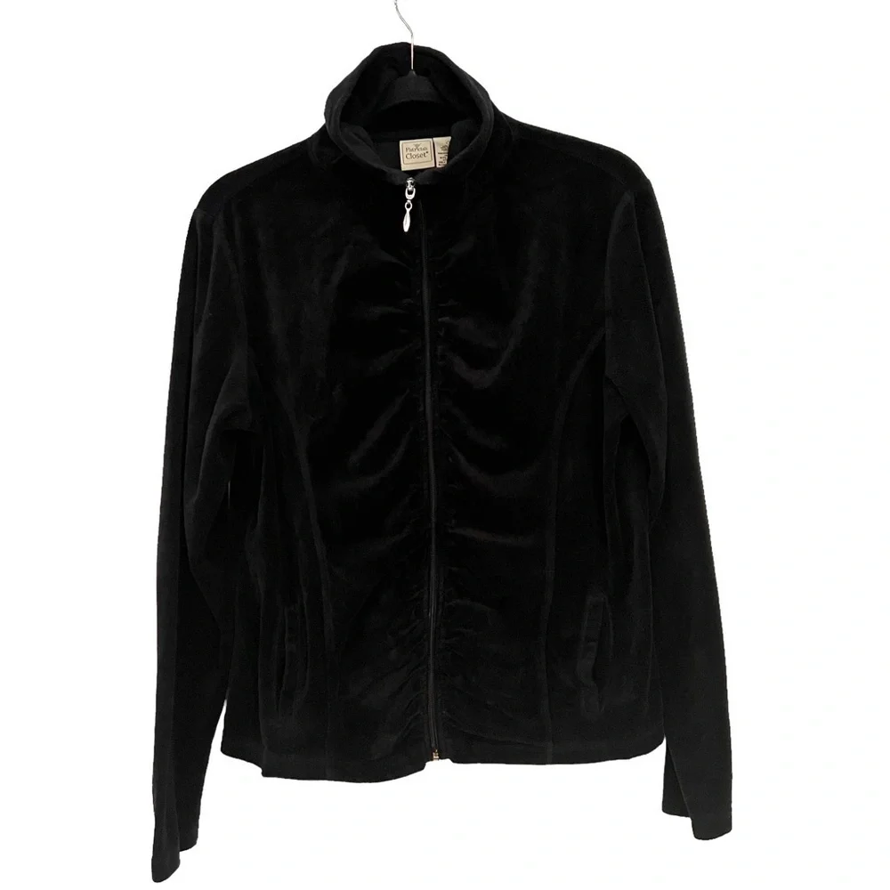 Patricia's Closet Black Fleece Full Zip Sweater Jacket Small